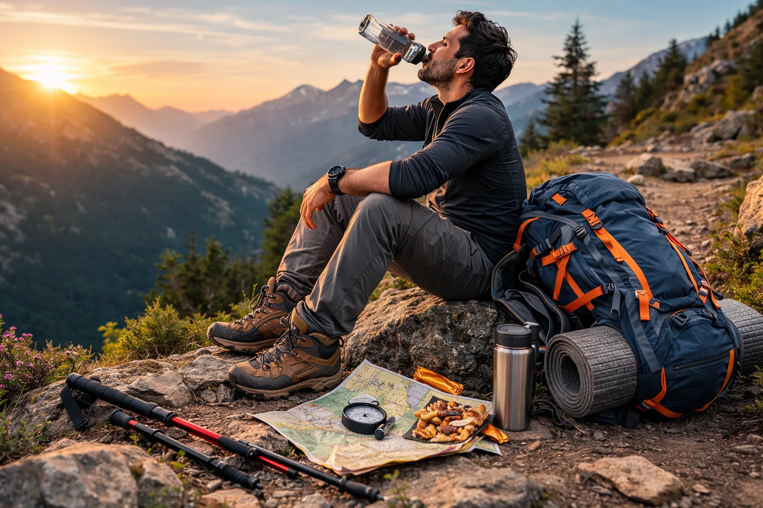Trekker resting during mountain trek