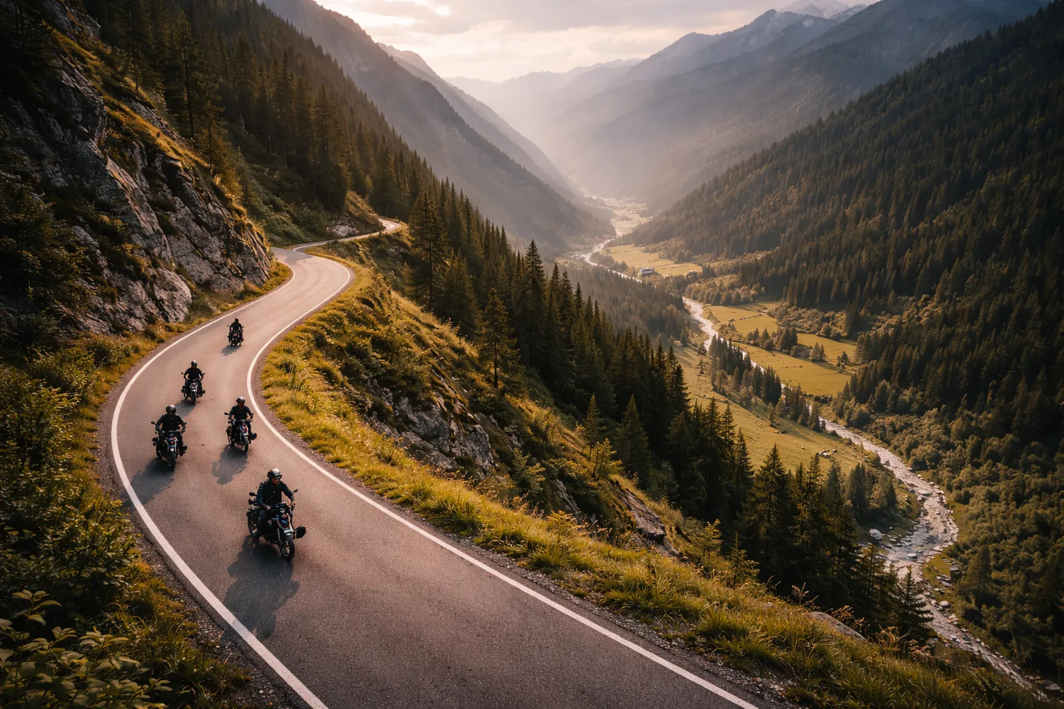 Motorcycle rider on scenic highway