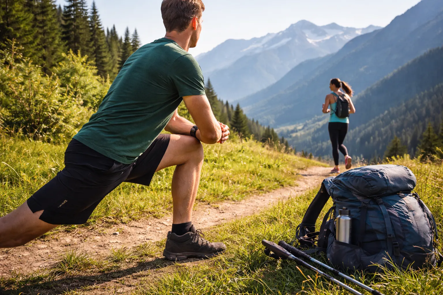 Beginner trekking trail with hikers