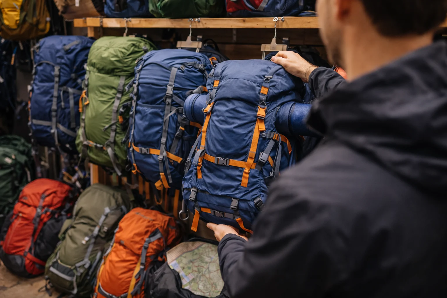 Trekker wearing properly fitted backpack