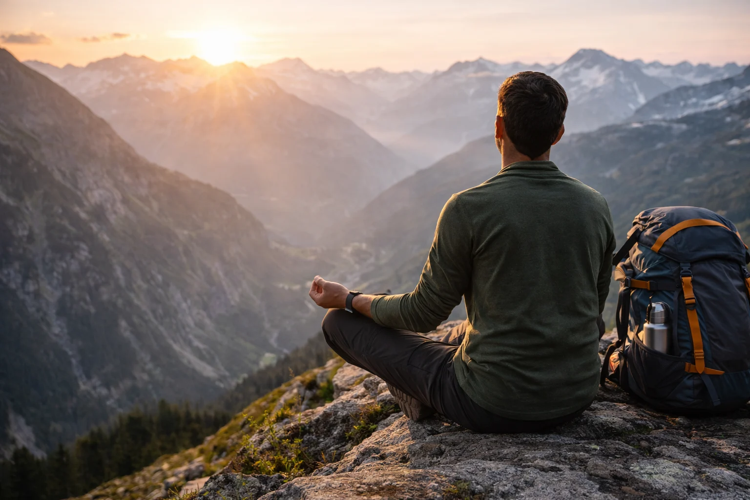 Trekker enjoying mountain trail