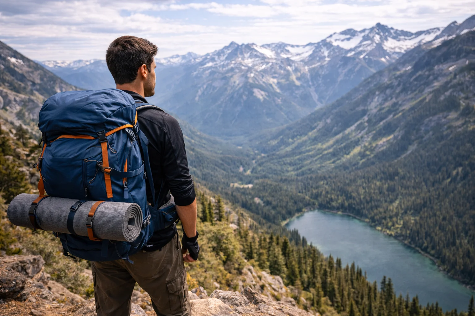 Trekkers sitting quietly on mountain viewpoint